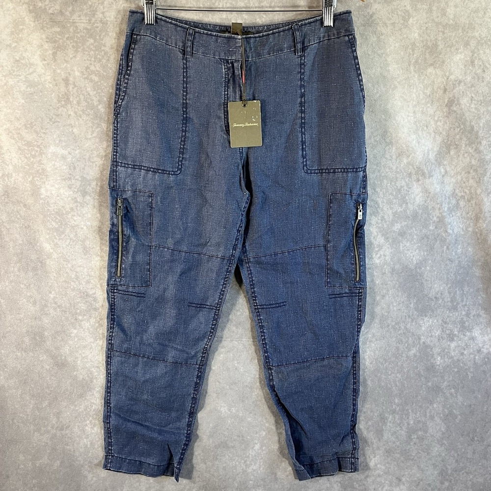 Tommy Bahama Linen Cargo Crop Womens 6 Indigo Blue 151TW110495 Coastal NEW